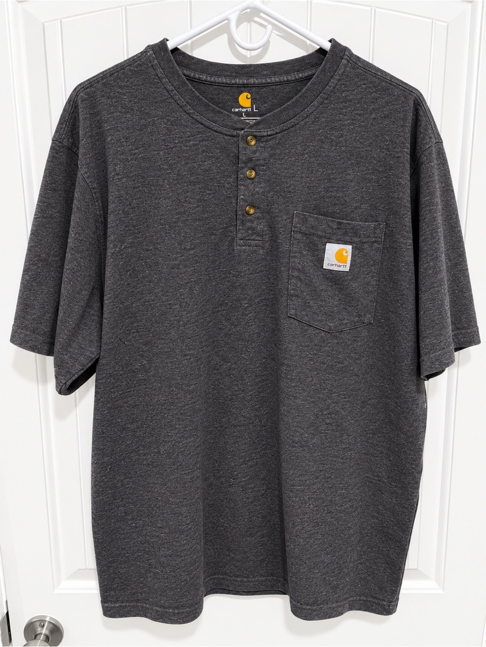 Carhartt Dark Charcoal Henley Pocket Tee with Gold Logo